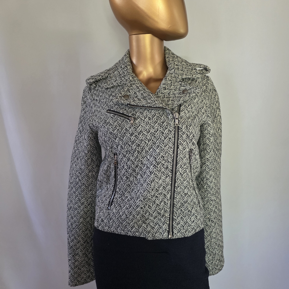 GAP Women's Black & White Tweed Zip-Front Blazer Jacket